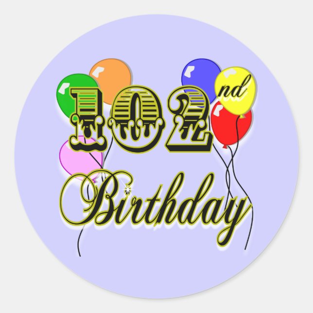 Sticker Rond 102e anniversaire avec ballons (Devant)