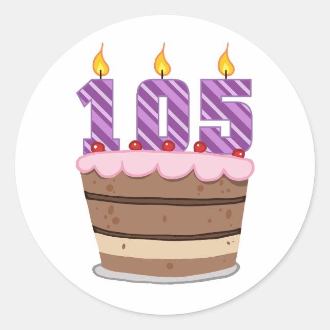 Sticker Rond 105 ans sur le gâteau d'anniversaire (Devant)