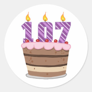 Sticker Rond 107 ans sur le gâteau d'anniversaire