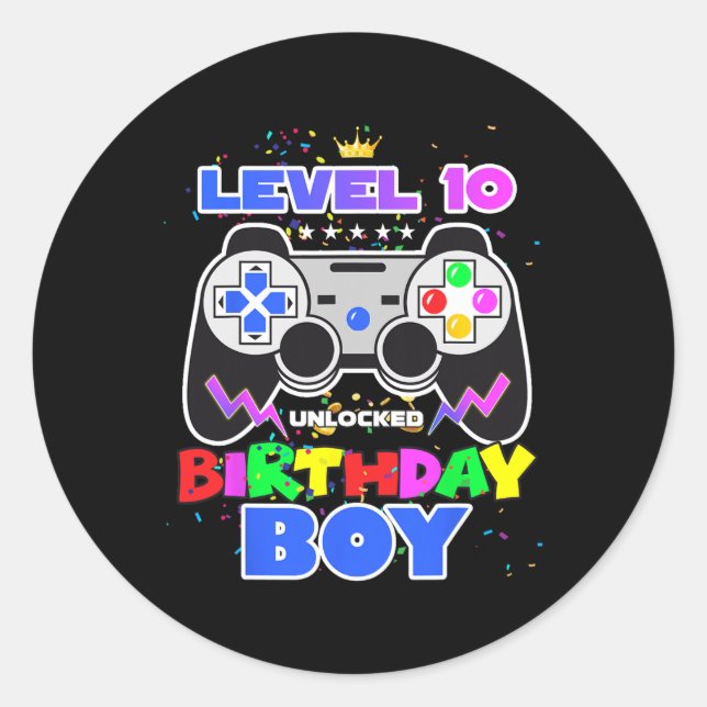 Sticker Rond 10 Anniversaire déverrouillé Jeu vidéo garçon 10e  (Devant)