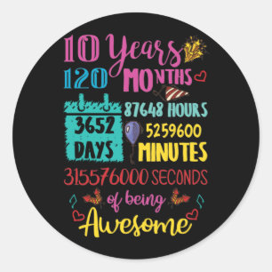 Sticker Rond 10 Ans 120 Mois Anniversaire