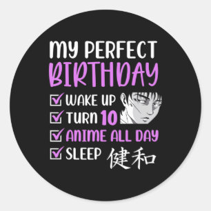 Sticker Rond 10 ans Annime fête d'anniversaire 10e garçon fille
