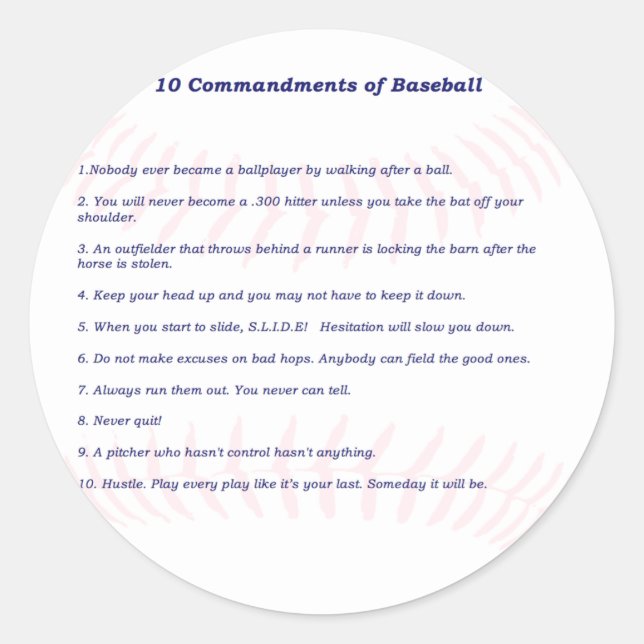 Sticker Rond 10 commandements de base-ball ! (Devant)