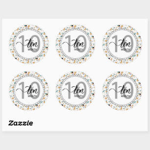 Sticker Rond 10 Mois Jalon Bébé Giraffes et Ballons