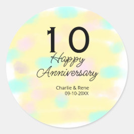 Sticker Rond 10 wedding anniversary yellow pastel name retro bo