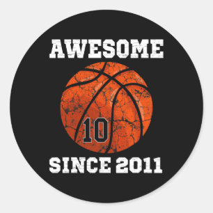 Sticker Rond 10e Anniversaire Basketball Lover Cadeau 10 ans V