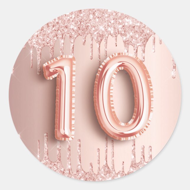 Sticker Rond 10e anniversaire blush rose parties scintillant or (Devant)