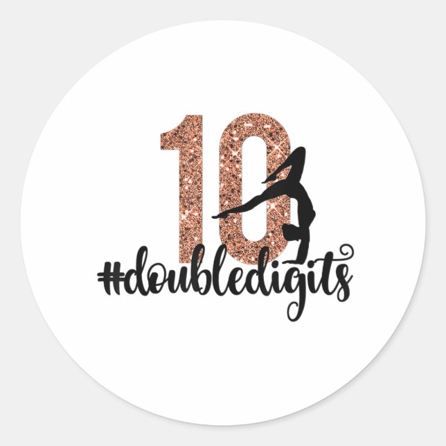 Sticker Rond 10e anniversaire Cadeau double chiffres filles Gym (Devant)