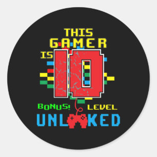 Sticker Rond 10e Anniversaire Chemise Vidéo Jeu Déverrouillé Ni