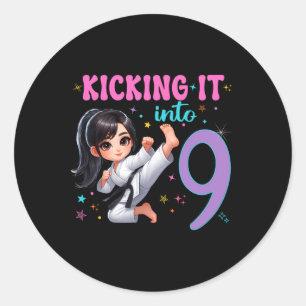 Sticker Rond 10e anniversaire Girl-martial Arts Party Karate Ta