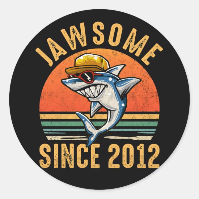 Sticker Rond 10e anniversaire Requin 10 ans Jawsome depuis 2012 (Devant)