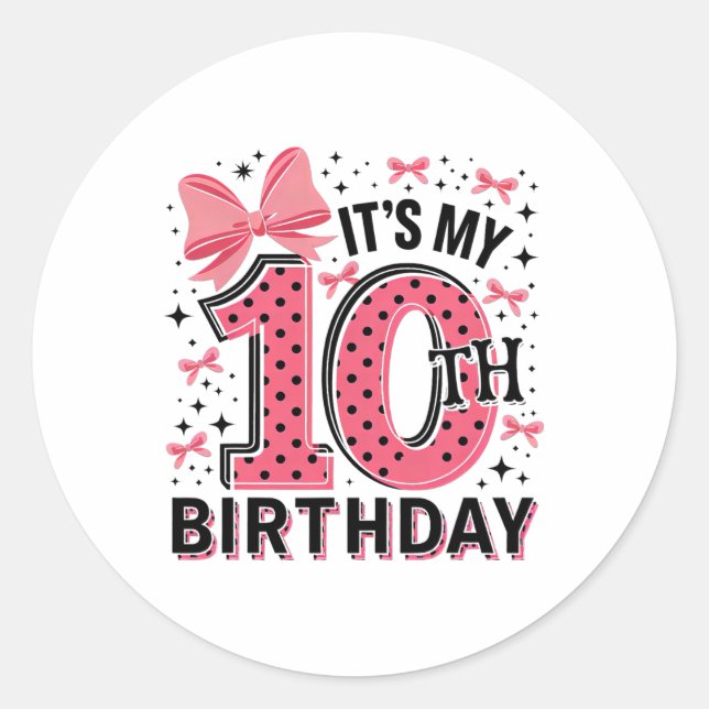 Sticker Rond 10e Coquette Anniversaire Fille 10 ans Coqu (Devant)