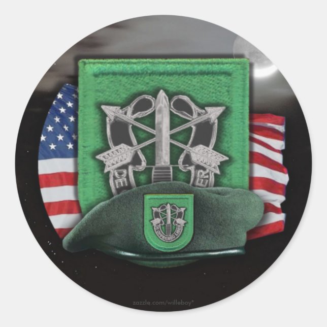 Sticker Rond 10e forces spéciales berets verts anciens combatta (Devant)
