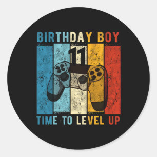 Sticker Rond 11 Anniversaire Garçon 11 Temps De Niveau Jusqu'Au