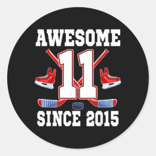 Sticker Rond 11 Ans Incroyable Depuis Anniversaire Thème Hockey