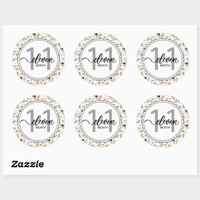 Sticker Rond 11 Mois Jalon Bébé Giraffes et Ballons (Feuille)
