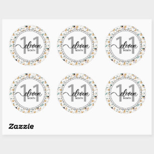 Sticker Rond 11 Mois Jalon Bébé Giraffes et Ballons