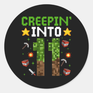 Sticker Rond 11e Anniversaire Gamer Pixel Creepin’ In 11 Vidéo 