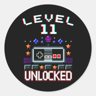 Sticker Rond 11e anniversaire garçon niveau 11 déverrouillé jeu