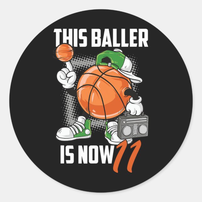 Sticker Rond 11e Anniversaire Joueur de Basketball Amusant 11 a (Devant)