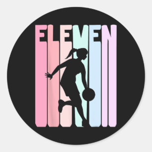Sticker Rond 11e anniversaire Retro Bysketbyll Joueur 11 ans
