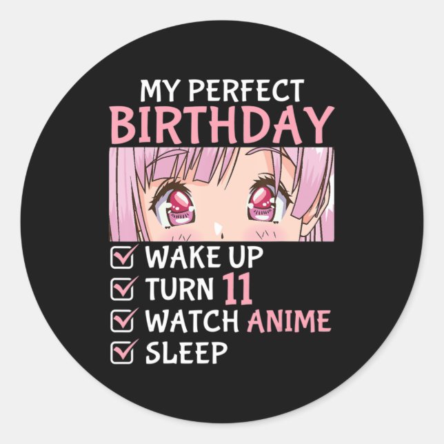 Sticker Rond 11e anniversaire Veille Anime 11 ans Anime Ado (Devant)