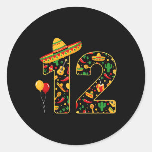 Sticker Rond 12 12e anniversaire Mexicain Sombrero Maracas Cinc