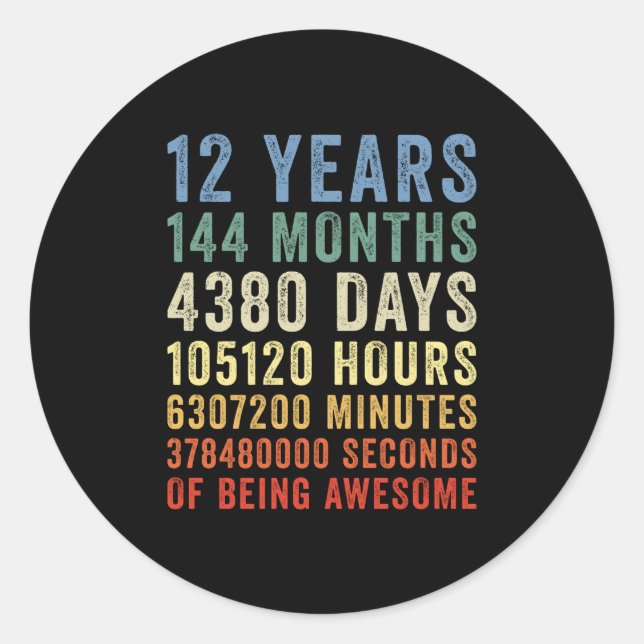 Sticker Rond 12 Ans D'Être Un Cool Magnifique Anniversaire (Devant)