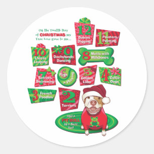 Sticker Rond 12 Chiens de Noël