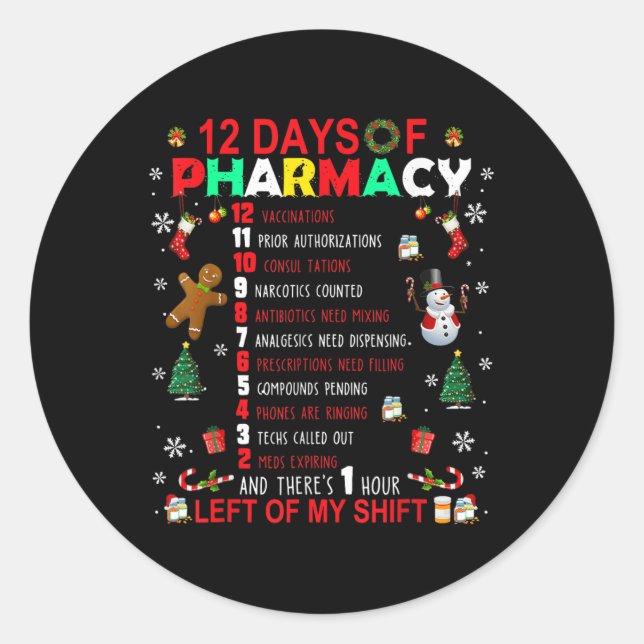 Sticker Rond 12 Jours De Pharmacie Funny Christmas Pharmacist T (Devant)