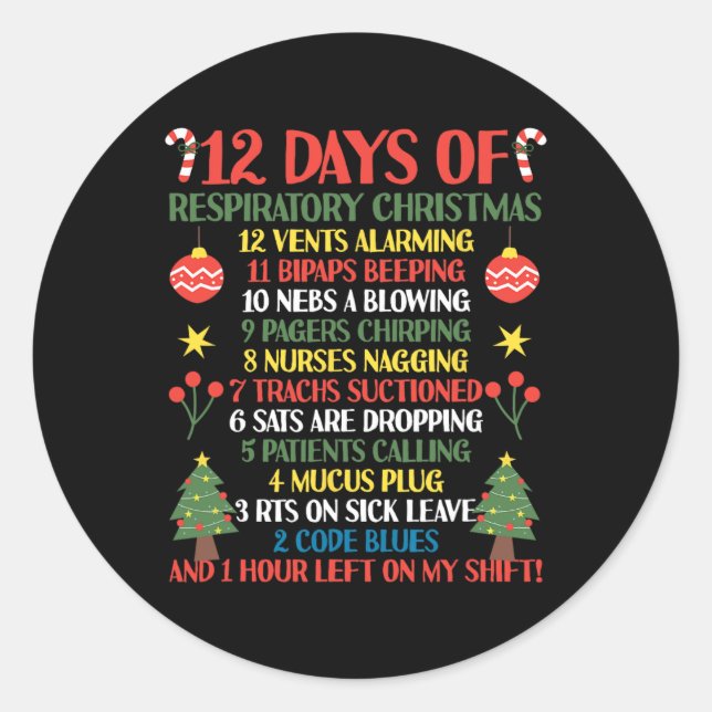 Sticker Rond 12 Jours De Thérapeute Respiratoire Noël Drôle R (Devant)