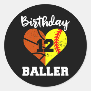 Sticker Rond 12e anniversaire Baller Amusant 12 ans Softball Ba