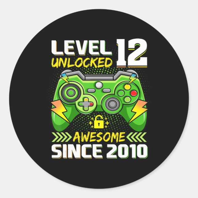Sticker Rond 12e anniversaire cadeau niveau 12 déverrouillé inc (Devant)