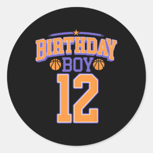 Sticker Rond 12e anniversaire garçon de basketball Lover 12 ans