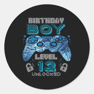 Sticker Rond 12e Anniversaire Joueur niveau 12 Déverrouillé Jeu