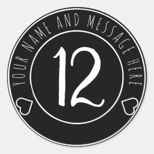 Sticker Rond 12e fête d'anniversaire Rétro Noir et Blanc