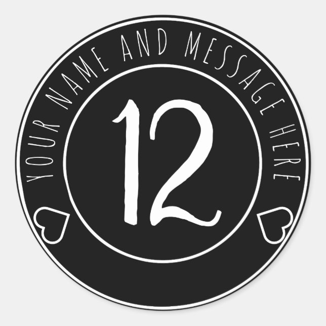 Sticker Rond 12e fête d'anniversaire Rétro Noir et Blanc (Devant)