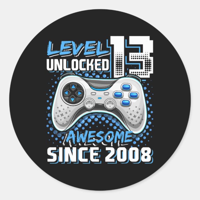 Sticker Rond 13 Déverrouillé Awesome 2008 jeu vidéo 13e anniver (Devant)