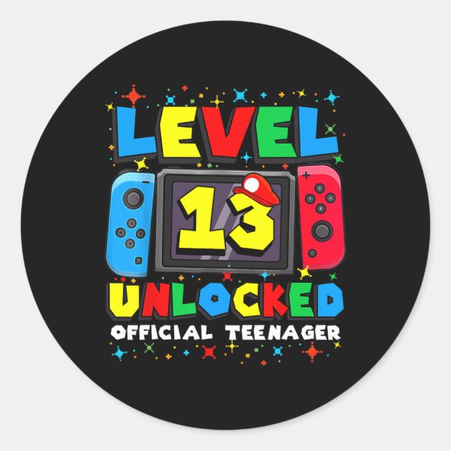 Sticker Rond 13 Joueur déverrouillé 13e anniversaire jeu vidéo  (Devant)