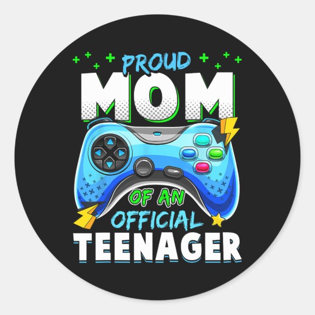 Sticker Rond 13e anniversaire Fière Maman Officielle Adolescent (Devant)