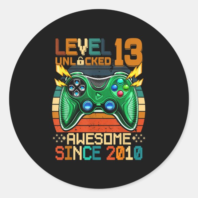 Sticker Rond 13e anniversaire Gift Boys Niveau 13 déverrouillé  (Devant)
