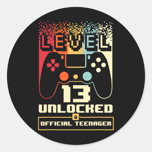 Sticker Rond 13e anniversaire Gift Boys Niveau 13 déverrouillé  (Devant)