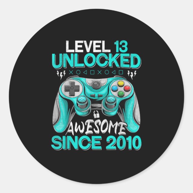 Sticker Rond 13e anniversaire Gift Boys Niveau 13 Déverrouillé  (Devant)