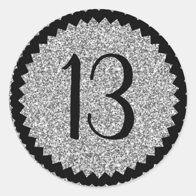 Sticker Rond 13e anniversaire Parties scintillant d'argent clas (Devant)