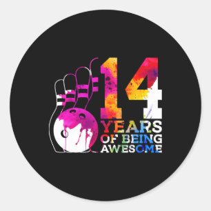 Sticker Rond 14 ans d'être merveilleux Bowling 14e anniversaire