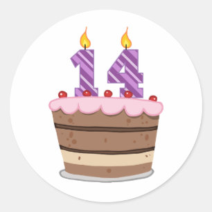 Sticker Rond 14 ans sur le gâteau d'anniversaire