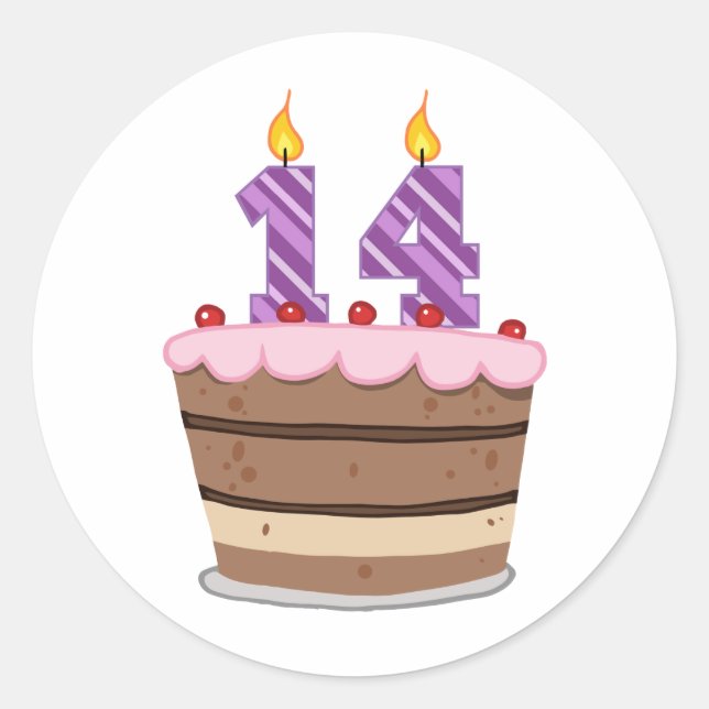 Sticker Rond 14 ans sur le gâteau d'anniversaire (Devant)