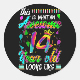 Sticker Rond 14e anniversaire Awesome 14 ans Il semble
