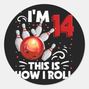 Sticker Rond 14e anniversaire Boy Bowling C'est comment je roul