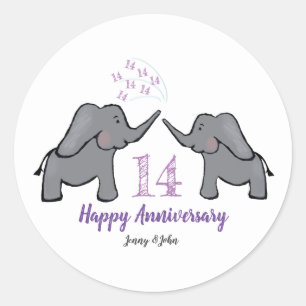 Sticker Rond 14ème anniversaire de mariage en ivoire éléphant m